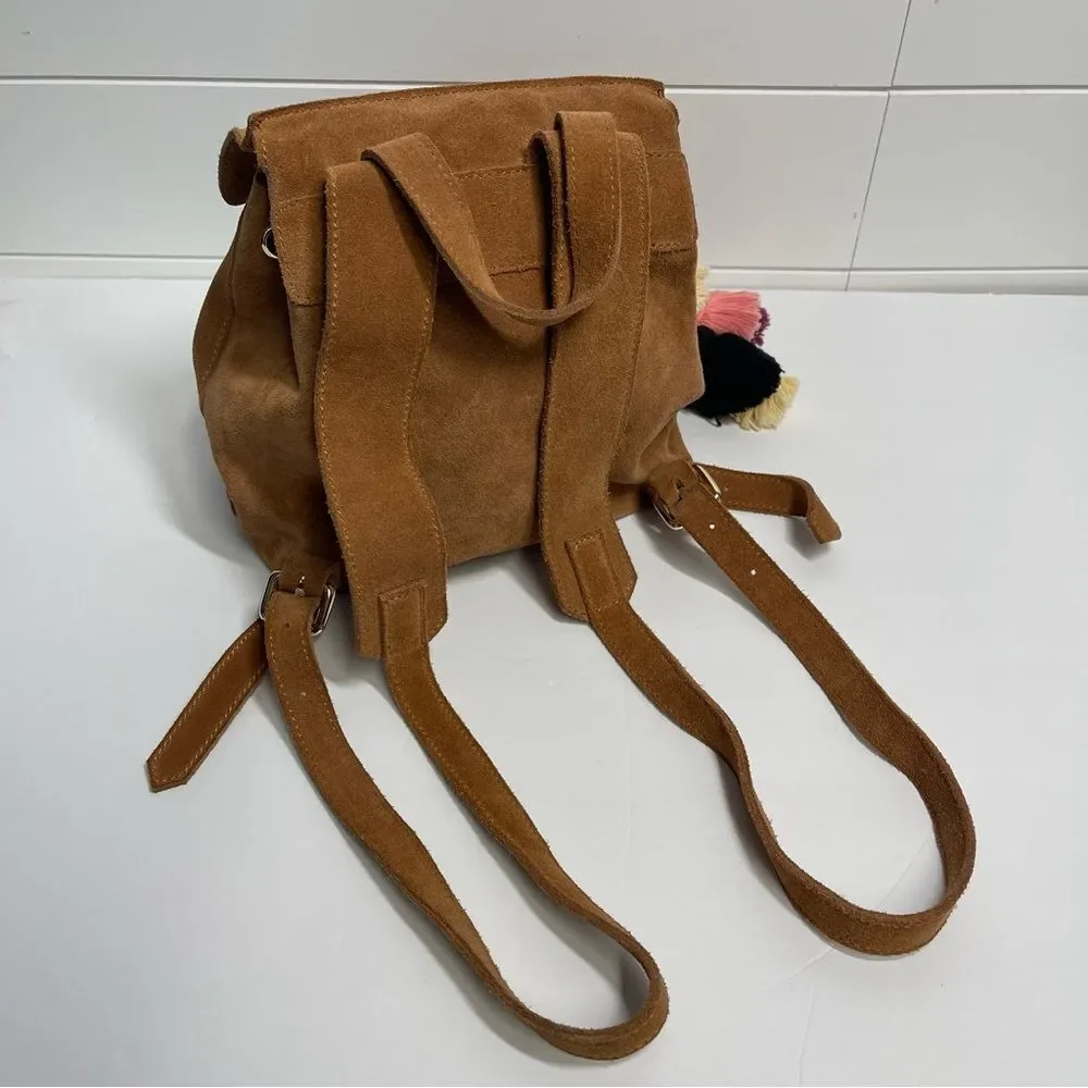 The Wolf Gang Brown Suede Backpack with Tassels